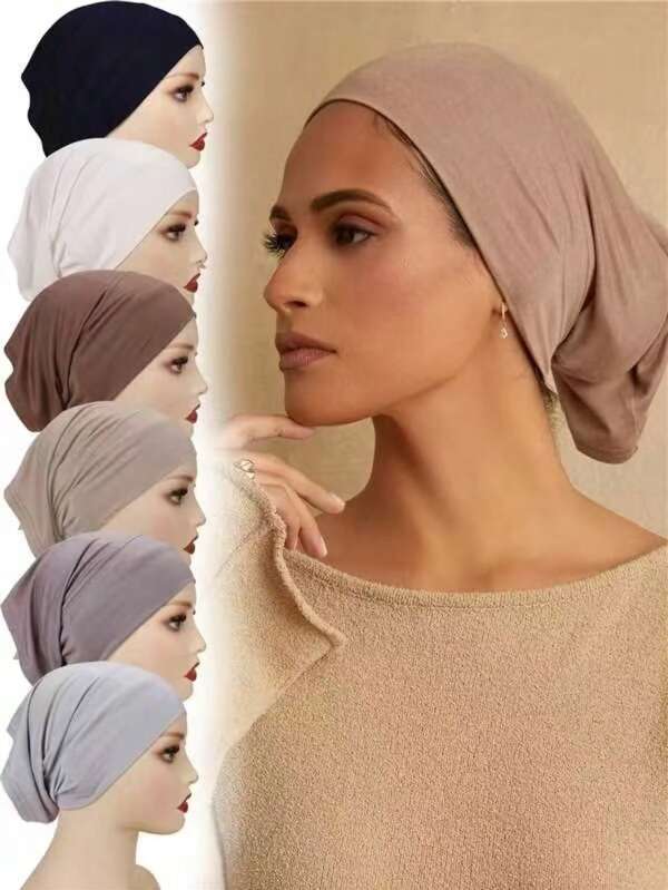 1 pezzo Sottocappuccio elegante in poliestere di colore unito, hijab con bordo più ampio, adatto per uso quotidiano, in tutte le stagioni