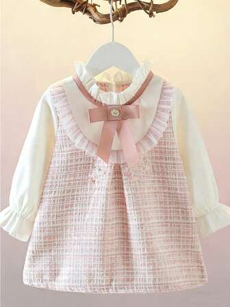 Baby Girl Spring/Summer Elegant Ruffle Sleeve Bow Decor Dress