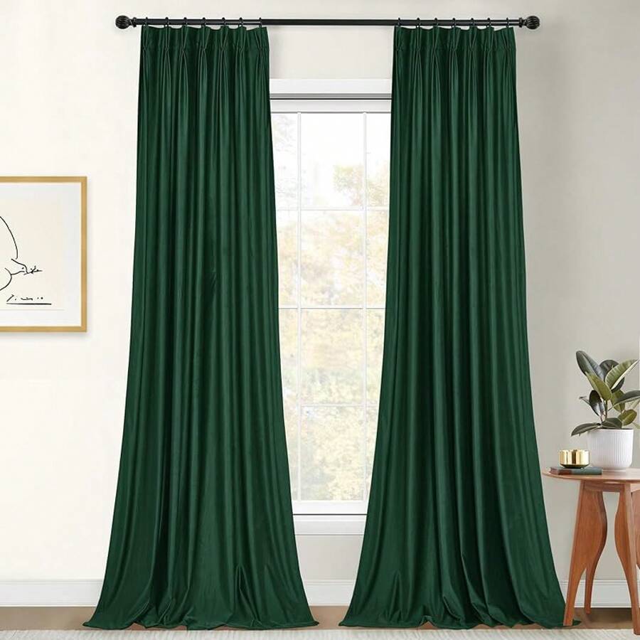 Olive Green Pinch Pleated Curtains 96 Inches Long, Thermal Insulated Window Drapes With Hooks, Soft Track System Panels Living Room, W38 X L96, 2 Panels, Home Decor - 深綠色 - 查看 1