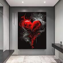 1 Pieza Pintura en Lienzo de Corazón de Humo Rojo y Negro Elegante 2D con Marco, Impresión de Arte de Pared, Puede Colgarse Directamente para Decoración, Oficina Moderna Minimalista, Sala de Estar, Dormitorio, Decoración de Baño.Regalos de Halloween, Navidad, inauguración de casas, pinturas decorativas estéticas perfectas para habitaciones, regalos perfectos para amigos y familiares, decoración de habitaciones, decoración de escaleras, decoración del hogar, decoración de arte mural - Multicolor - Ver 2