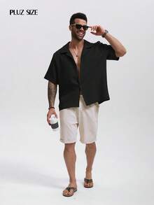 1pc Men's Black Collared Short Sleeve Single-Breasted Casual Shirt, Stylish For Commuting And Business, Versatile Top - Black - View 6