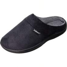 Isotoner Men's Open Back Slipper With Memory Foam And Indoor/Outdoor Sole - 仿超細纖維絨面革黑色+8-9 - 查看 10