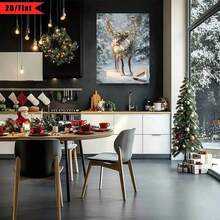 2D plano, 1 pieza de lienzo enmarcado para pared - bosque nevado de invierno con cervatillo y decoraciones, pinturaágica de reno, lienzo impreso de alta resolución envuelto en marco, decoración festiva para sala de estar y dormitorio - Multicolor - Ver 6