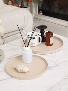 1 件/2 件铁制简约圆形托盘，珠宝和化妆品收纳，入口通道和咖啡桌装饰，浴室和植物托盘 - 彩色 - 查看 16