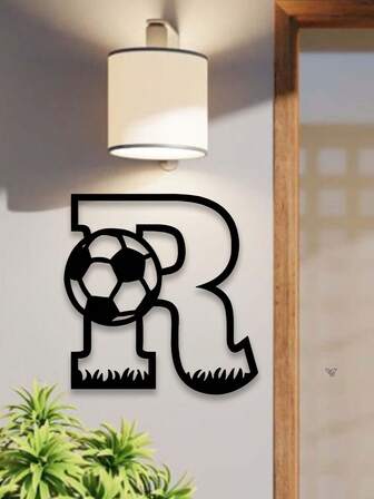 1pc Outdoor Wall Decor, Initial Letter Sign, Football Intertwined Letters Metal Sign, Wall Art Decor, Classic Football Metal Wall Decoration, Made Of Sturdy And High-Quality Material, Designed With A Football Theme, Suitable For Home, Office, Bedroom, Living Room, Garden, Etc., An Ideal Gift For Sports Enthusiasts