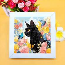 5D DIY Diamond Painting Kit, Full Round Diamond Diamond Painting, Cat In Flowers Animal Theme, Mosaic Diamond Craft, Suitable For Home Wall Decor And Desktop Ornaments, Ideal Gift Choice - 7.87 Inches X 7.87 Inches - Frameless, Creative Hobby, Arts And Crafts, High Quality Beads, Detailed Artistic Work, Handmade Set, Art Lovers, Handicraft Enthusiasts