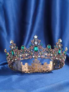 1pc Luxury & Elegant Baroque Rhinestone Queen Crystal Crown, Bridal Wedding Headpiece, Party & Prom Hair Accessory - Multicolor - View 7