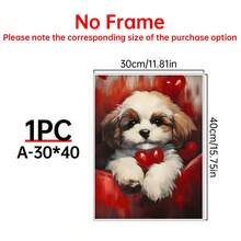 1件情人节墙画，可爱的西施犬幼犬与红色爱心，红色美学动物数字下载，可打印的小狗之爱，帆布艺术墙画，房间海报，家居装饰，房间装饰美学，房间装饰用品，卧室，客厅装饰，无框。 - 1pc - 查看 12