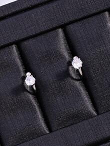 2件装时尚百搭锆石耳夹，简约小巧，适合无耳洞女性佩戴 - 銀色 - 查看 2