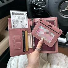 Multi-Functional Passport Holder & Card Case, PU Leather Passport Cover For Travel, School, Vacation, Business Trip, Suitable For Men & Women Travel Essential Holiday Passport Holder For Women - 粉色 - 查看 1