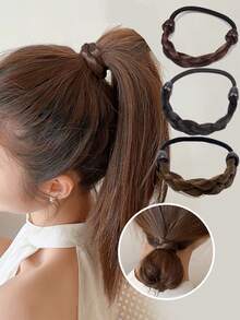 High Elasticity Fashion Braided Hair Tie Scrunchie Hair Rope Hair Accessory Hair Tie High Ponytail Hair Tie - Multicolor - View 12
