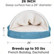 ASFurhaven Cama ortopedica Redonda para Perros medianos y pequeños de 26 Pulgadas con Funda extraible Lavable para Perros de hasta 30 Libras Sherpa y Gamuza Azul 26 Pulgadas - Espumaortopdica - Ver 3