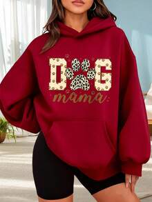 Fashionable Outdoor Hooded Sweater For Women. Black Hoodie With Dog Paw Print And "Dog Mama" Text For Dog Lovers. Casual Style. Perfect For Dates, Outings, And Holiday Gifts. - 酒紅色 - 查看 1