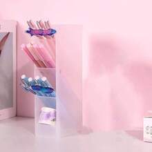 1pc Multi-Functional Desktop Storage Box, Transparent Plastic Pen Holder, Frosted Slanted Design, Multi-Purpose Stationery/Pen Cup, Makeup Brush/Lipstick Organizer, Space Saving