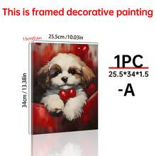 1件情人节墙画，可爱的西施犬幼犬与红色爱心，红色美学动物数字下载，可打印的小狗之爱，帆布艺术墙画，房间海报，家居装饰，房间装饰美学，房间装饰用品，卧室，客厅装饰，无框。 - 1pc - 查看 4
