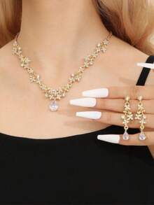 3pcs Cubic Zirconia Decor Jewelry Set - Gold - View 6