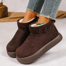 毛绒雪地靴，套穿式，保暖时尚踝靴，舒适大码踝靴 - 咖啡色 - 查看 14