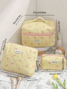 菱形绒面旅行化妆包，大容量蓬松化妆品收纳袋，女士洗漱包，可水洗，花卉图案，便携，女士大容量手提包，洗漱包，适合女士/女孩旅行，可爱，适合作为旅行礼物、结婚礼物、情人节礼物、伴娘礼物以及“我们”系列 - 彩色 - 查看 10