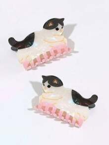 1个可爱醋酸纤维仿猫爪发夹，萌萌的猫耳造型发饰，适合日常佩戴，尤其适合头发稀疏的场合，优雅的爪夹设计，冬季发饰，女士发饰 - 彩色 - 查看 6