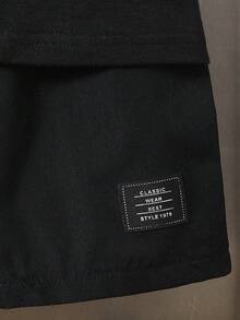 Fashionable Young Boys' Spring/Summer Outfit, London Landmark Print Set, Black Short Sleeve Tee & Shorts, Retro Style For Outings - Black - View 5