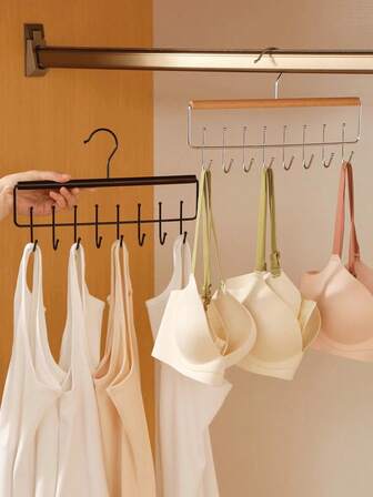 1个多功能帽子收纳架，带挂钩的木质衣架，可悬挂文胸和吊带背心，晾衣架，适用于家庭和宿舍衣柜，节省空间的垂直收纳架，适用于小卧室、步入式衣柜和衣橱门悬挂解决方案，用途广泛，可用于旅行准备、季节轮换、送礼、节日衣橱更新、圣诞派对服装、感恩节聚会、万圣节服装收纳、返校宿舍必备品、紧凑型公寓生活、整洁展示、方便取用，透气悬挂式晾衣展示架