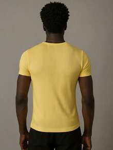 Men's Casual Slim Fit T-Shirt, Basic Dressy Style - 黃色 - 查看 8