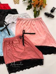 Set Of 3 Short Doll Shorts With Lace And Satin Polyamide Shiny Sexy Women's Pajama Shorts - 彩色 - 查看 6