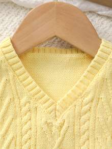Infant Boys' Collegiate Style Solid Color Cable Knit Sweater Vest, Spring/Summer - Yellow - View 3