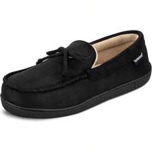 Isotoner Men's Microsuede Moccasin Slippers - 黑色+8-9 - 查看 1