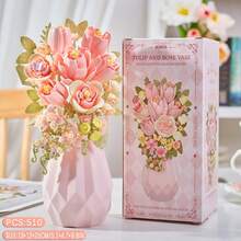 Conjunto de blocos de construção de bonsai de rosas preservadas de 1 peça, decoração para casa, planta em vaso de cravo, ornamento de jasmim, presente para o dia dos namorados, dia do professor, natal, aniversário