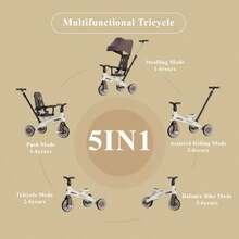 Kids TricyclesTricycle 5 In 1 Baby's Tricycle Toddler Trike With Adjustable Push Handle Reversible Seat And Canopy Baby Stroller For 1-6 Year Olds Suitable For Outdoor Activities CoffeeKids Tricycles - Coffee - View 4
