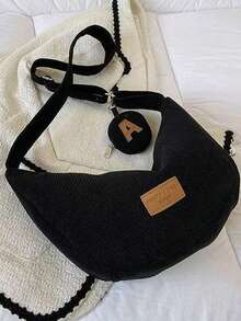 学院风女士灯芯绒斜挎包 - 休闲运动饺子包，配有可调节肩带，新款秋冬学生灯芯绒包，通勤饺子包，休闲百搭斜挎包，轻便，拉链封口，涤纶衬里，纯色，做旧边缘细节 - 时尚女款 - 适合日常使用、旅行、购物 - 送给少女和年轻女性的完美礼物 - 彩色 - 查看 2