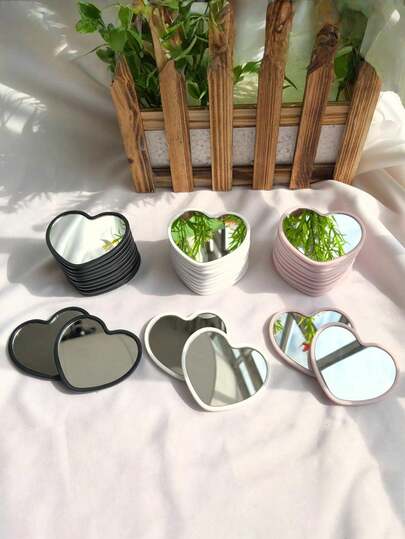 Mini Heart-Shaped Makeup Mirror – Pink Or Black Portable Handheld Vanity Mirror For Bathroom Sink, Dressing Table & Shower Room Use, Cute Pocket Cosmetic Mirror For Daily Grooming, Makeup Touch-Up, Travel & Toiletry Essentials, Bathroom Counter Decor, Desktop Vanity Glass Mirror, Photo Prop, Beauty & Personal Care Accessories, Valentine's Day Gifts, Party Favors
