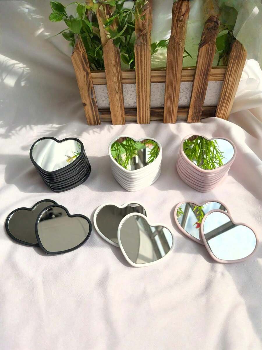 Mini Heart-Shaped Makeup Mirror – Pink Or Black Portable Handheld Vanity Mirror For Bathroom Sink, Dressing Table & Shower Room Use, Cute Pocket Cosmetic Mirror For Daily Grooming, Makeup Touch-Up, Travel & Toiletry Essentials, Bathroom Counter Decor, Desktop Vanity Glass Mirror, Photo Prop, Beauty & Personal Care Accessories, Valentine's Day Gifts, Party Favors