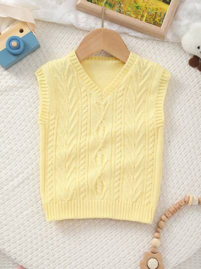 Infant Boys' Collegiate Style Solid Color Cable Knit Sweater Vest, Spring/Summer