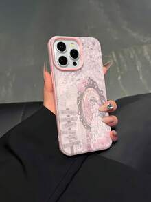 Estuche para teléfono elegante con diseño de espejo de mano floral vintage dibujado a mano Adecuado para  17  16 Pro Max  15 Pro Max  13 y  12 Hecho de material de TPU con funciones de protección anticaídas y anticaídas Una opción de regalo perfecta para familiares, amigos, amantes y parejas ideal para celebraciones navideñas - Rosa - Ver 4