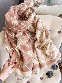 1条仿羊绒简约优雅星形图案提花保暖围巾，适合女性，空调房内，秋冬季节，时尚百搭，可作围脖、披肩，是理想的礼物之选。 - 駝色 - 查看 6