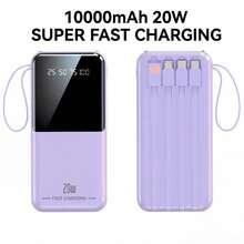 Pin dự phòng 10000 mAh, sạc nhanh 20W, nguồn điện di động dung lượng lớn, thiết bị nguồn khẩn cấp ngoài trời, được trang bị cáp sạc Apple/Type-C/USB, màn hình hiển thị kỹ thuật số thông minh và đèn pin, pin lithium ổn định. Đây là lựa chọn hàng đầu làm quà tặng cho bạn bè. Thích hợp cho kỳ nghỉ đông, du lịch/cắm trại ngoài trời và làm quà tặng nguồn điện dự phòng khẩn cấp cho gia đình, bạn bè, quà sinh nhật, quà cắm trại ngoài trời, pin dự phòng sạc di động có màn hình hiển thị công suất. - Màu tím - Xem 1