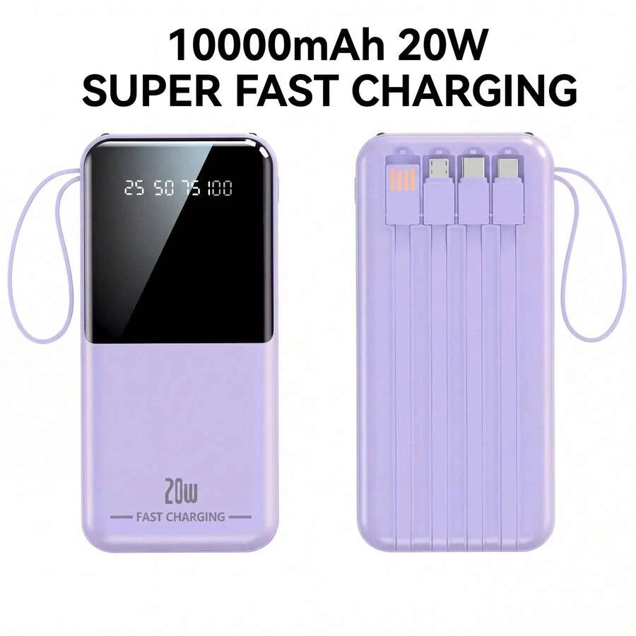 Pin dự phòng 10000 mAh, sạc nhanh 20W, nguồn điện di động dung lượng lớn, thiết bị nguồn khẩn cấp ngoài trời, được trang bị cáp sạc Apple/Type-C/USB, màn hình hiển thị kỹ thuật số thông minh và đèn pin, pin lithium ổn định. Đây là lựa chọn hàng đầu làm quà tặng cho bạn bè. Thích hợp cho kỳ nghỉ đông, du lịch/cắm trại ngoài trời và làm quà tặng nguồn điện dự phòng khẩn cấp cho gia đình, bạn bè, quà sinh nhật, quà cắm trại ngoài trời, pin dự phòng sạc di động có màn hình hiển thị công suất. - Màu tím - Xem 1