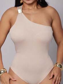 BODY  NULA MANGA PRA FESTA FIVELA COM BOJO SENSUAL Simples Casual elegante assimétrico verão  Casual    Assimétrico - Bege - Visão 4