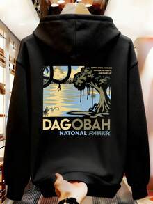 Men's Casual Printed Sweatshirt With Drawstring And Pockets SS4F - 黑色 - 查看 8