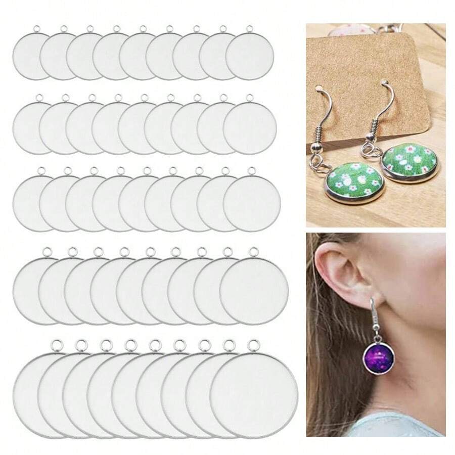 20Pieces 8/10/12/14/16/18/20/25mm Stainless Steel Round Blank Bezel Set, Cabochon Trays Pendant Blanks For Jewelry Making DIY Findings - Silver - View 1