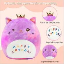 Juguete de Peluche de Unicornio de Cumpleaños,25 cm Almohada de Gato Kawaii,Almohada de Felpa Suave,Juguetes Regalo para Novia y Niños(Cumpleaños Unicornio) - El pastel - Ver 2
