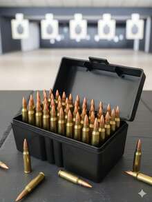1个大容量子弹盒，可容纳多达50发1厘米宽 x 6.5厘米高的子弹，适用于.223雷明顿、5.56x45毫米、5.56北约、.223/5.56、.300 AAC Blackout、5.56x45、5.8x42口径子弹，轻便子弹收纳盒