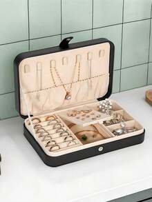 1pc PU Jewelry Storage Box, Portable Travel Jewelry Storage Box, Dressing Table Storage Container, Multi-Compartment Travel Jewelry Display Box, Multi-Function Jewelry Storage Box, Dustproof Storage Box, Storage Gift Box, Jewelry Box - Multicolor - View 8
