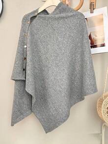 1pc New Oversized Shawl Collar Cardigan For Women, Fashion Versatile Loose Knit Poncho Sweater, Spring/Autumn For Dress - Multicolor - View 9