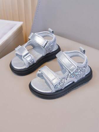 Sandalias de niña con lentejuelas de moda, zapatos de playa de verano para niños, zapatos de princesa de punta abierta para niñas