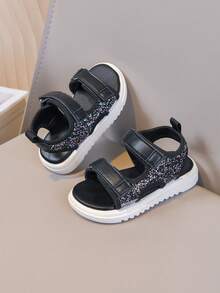 时尚亮片女童凉鞋，夏季儿童沙滩鞋，露趾公主鞋 - 黑色 - 查看 1