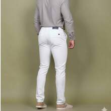 Men's Twill Pants With Elastane, Men's Elastane Pants, Smart Casual Pants With Welt Pockets, Elegant Tailored Pants, All Skinny, Formal And Evening, Photoshoot, Daily, Night, Going Out, Father's Day, MEN'S - 白色 - 查看 5