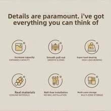 Ausziehbares Schrankspeicherregal - erweiterbar, Nano-Klebefixierung, platzsparend, verstellbar, langanhaltend, einfach zu installieren, geeignet für Küchen- und Wohnzimmer-Lebensmittelregale (mit Schienen zum Ausziehen) - Weiss - Übersicht 11